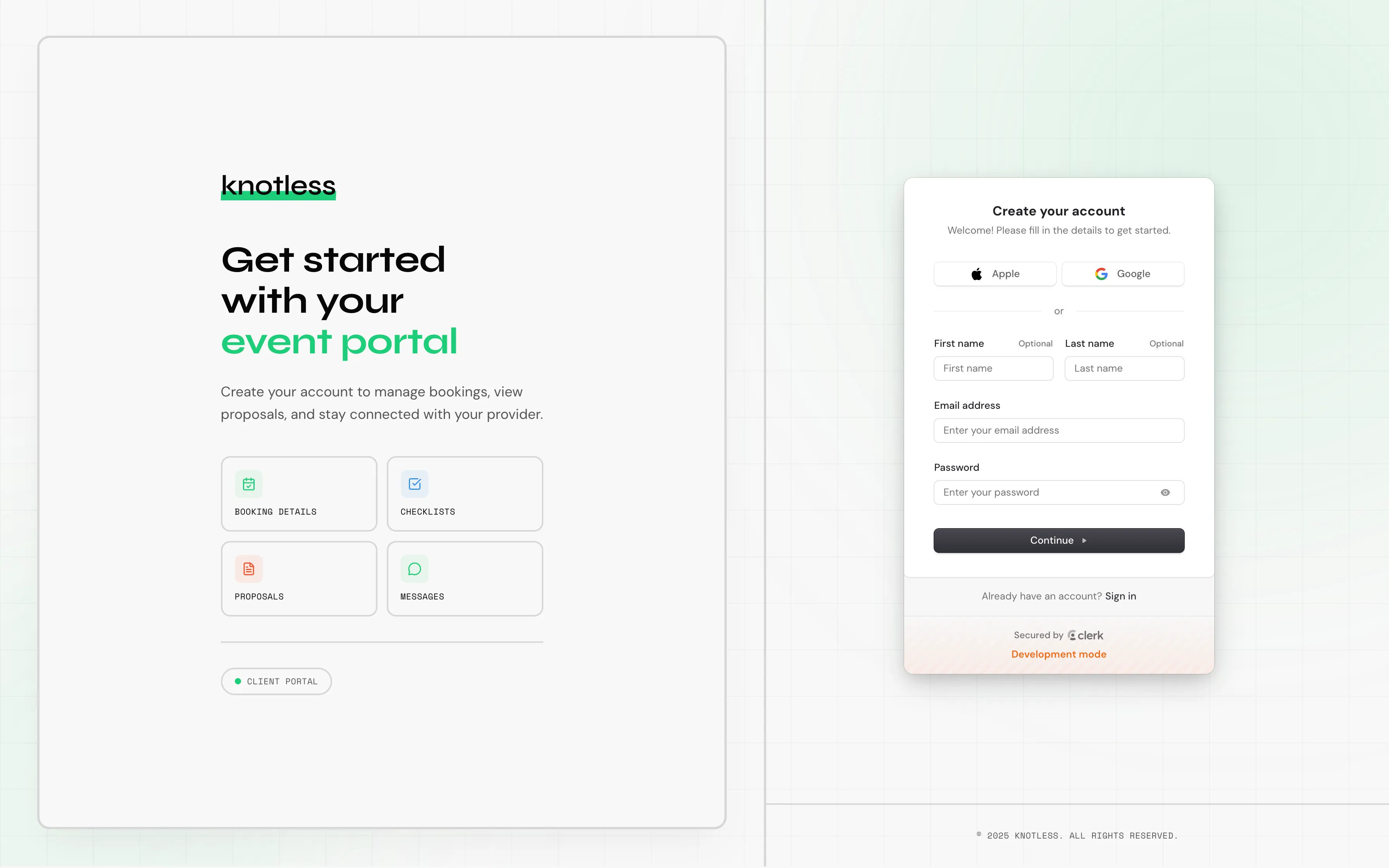 Client sign-in page