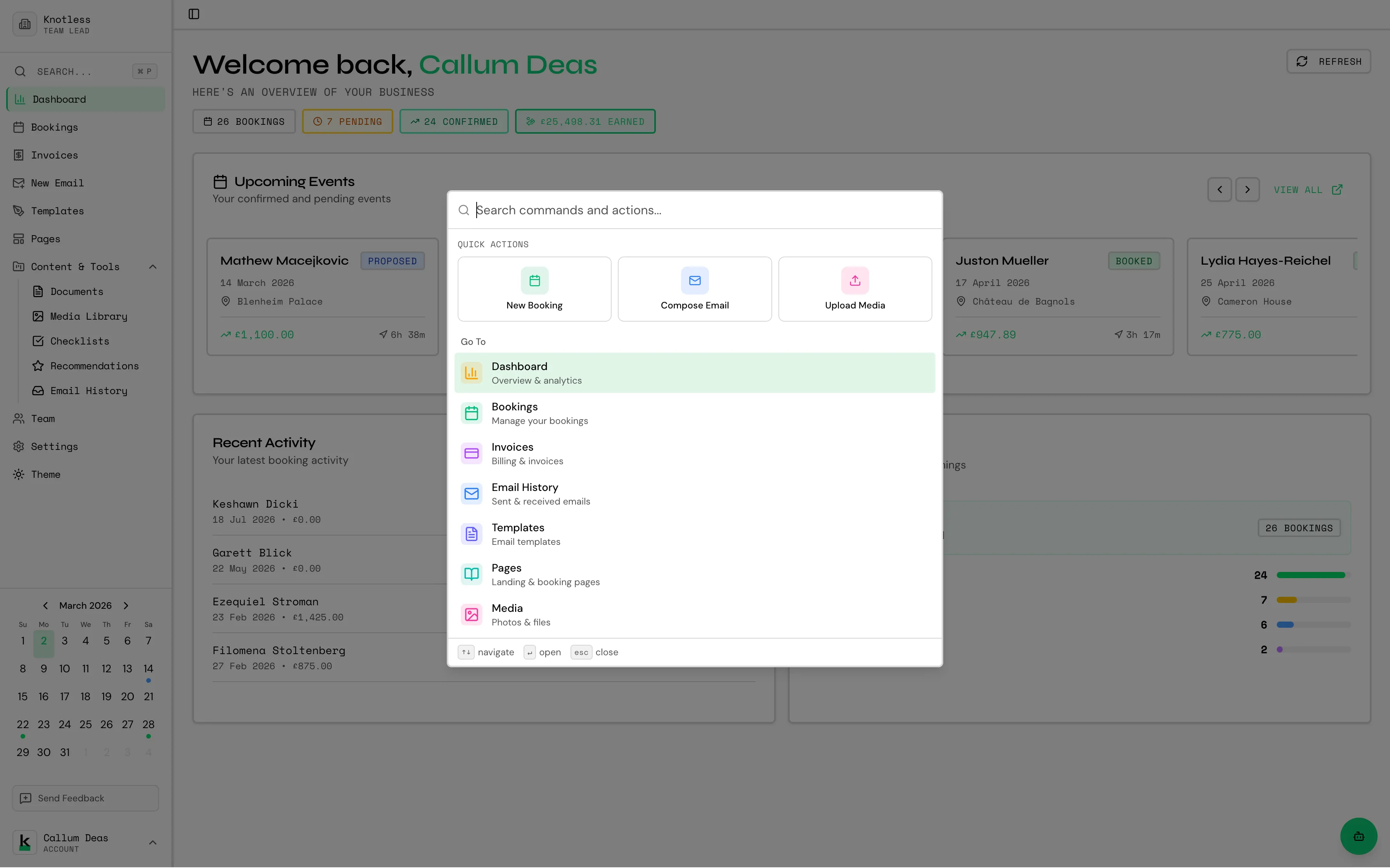 Command search bar open with results