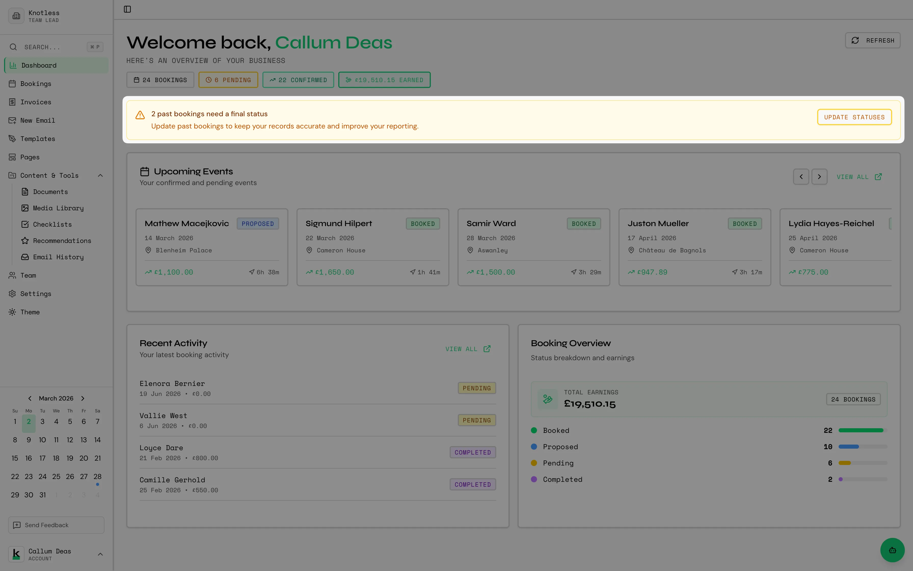 Stale bookings banner and wizard
