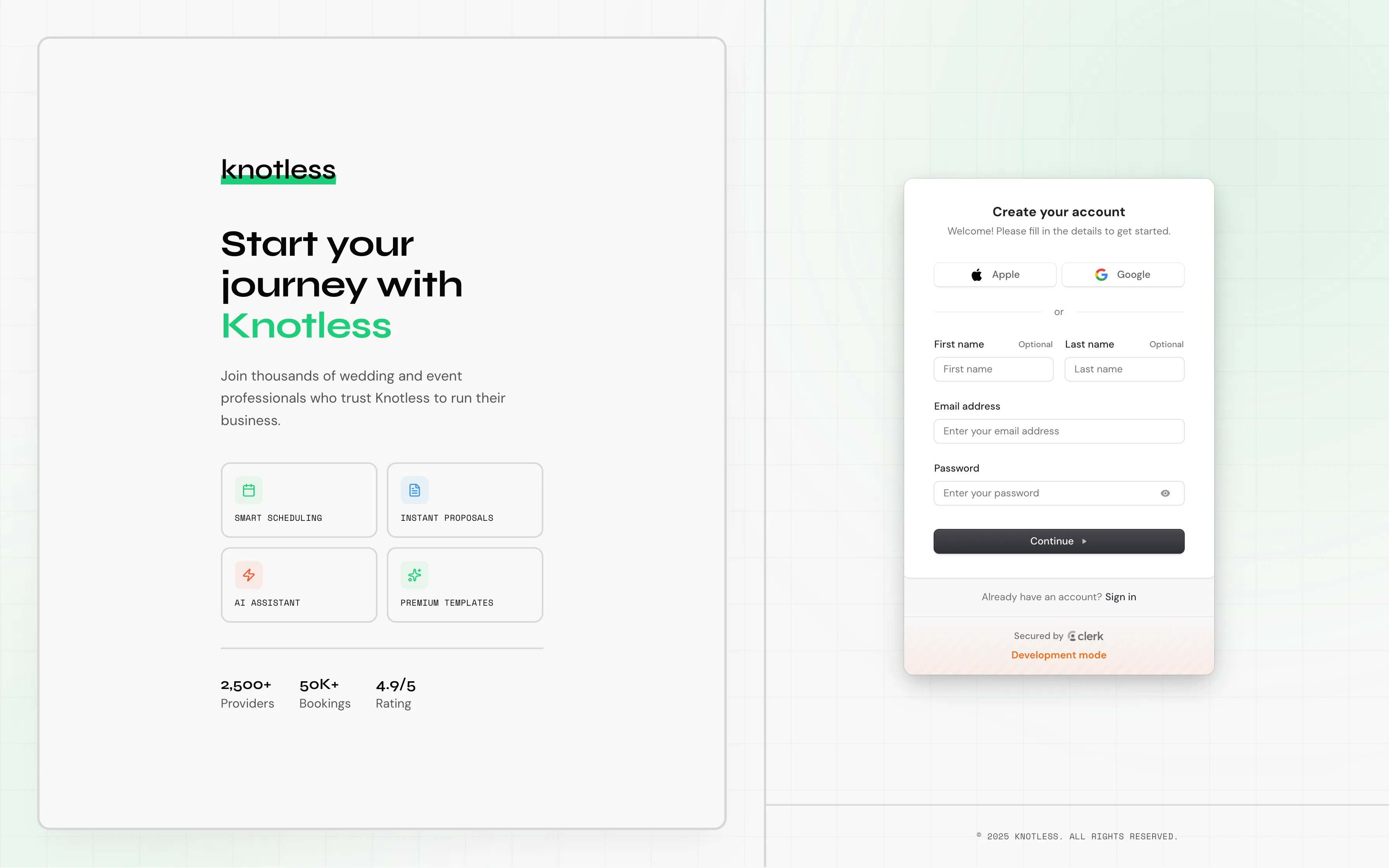 Sign-up page showing email and Google sign-in options