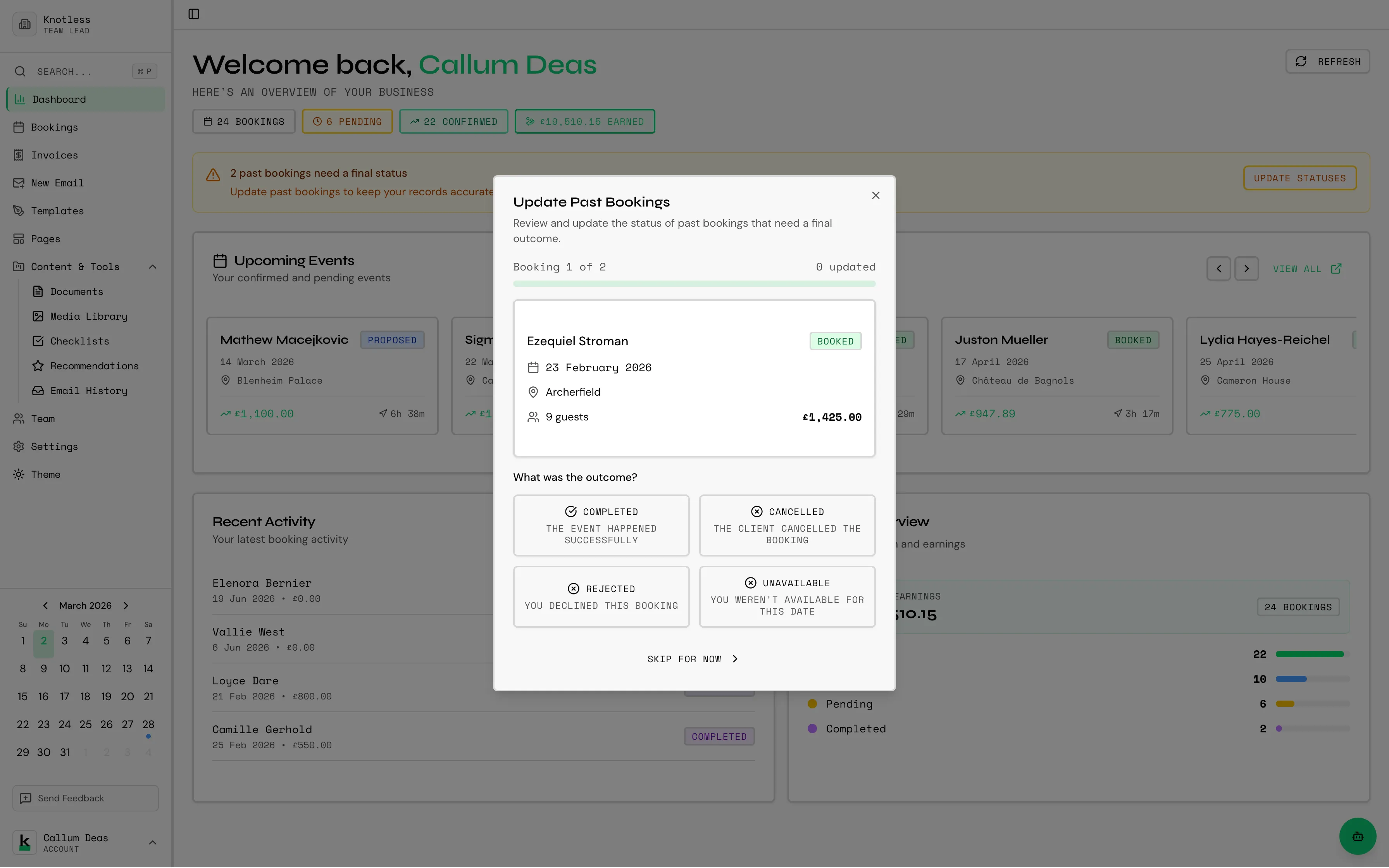Stale bookings wizard stepping through a booking